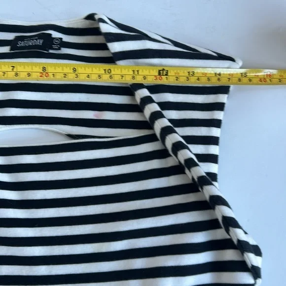 Kate Spade Saturday black and white stripe sleeveless mini dress w back cut out - Picture 12 of 15
